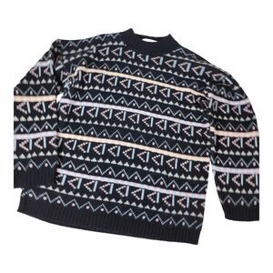 Vintage Turning Point Womens Large Black Fair Isle Sweater Made in USA Acrylic